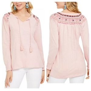 Style & Co Embroidered Shoulder Top Hibiscus Small